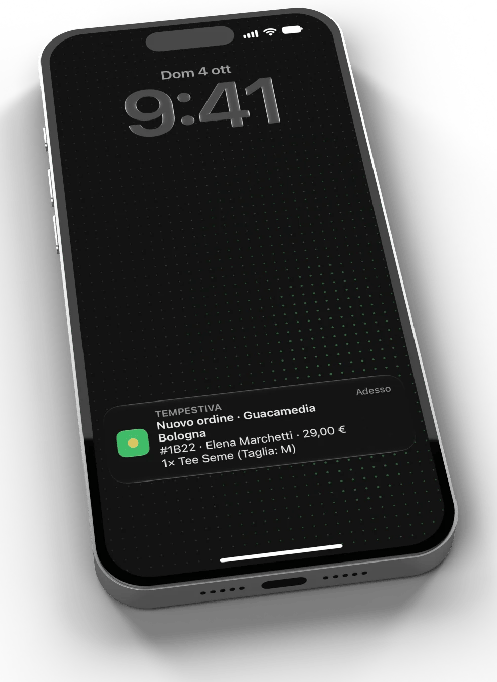 Un iPhone appoggiato sul tavolo con la notifica di un nuovo ordine pagato