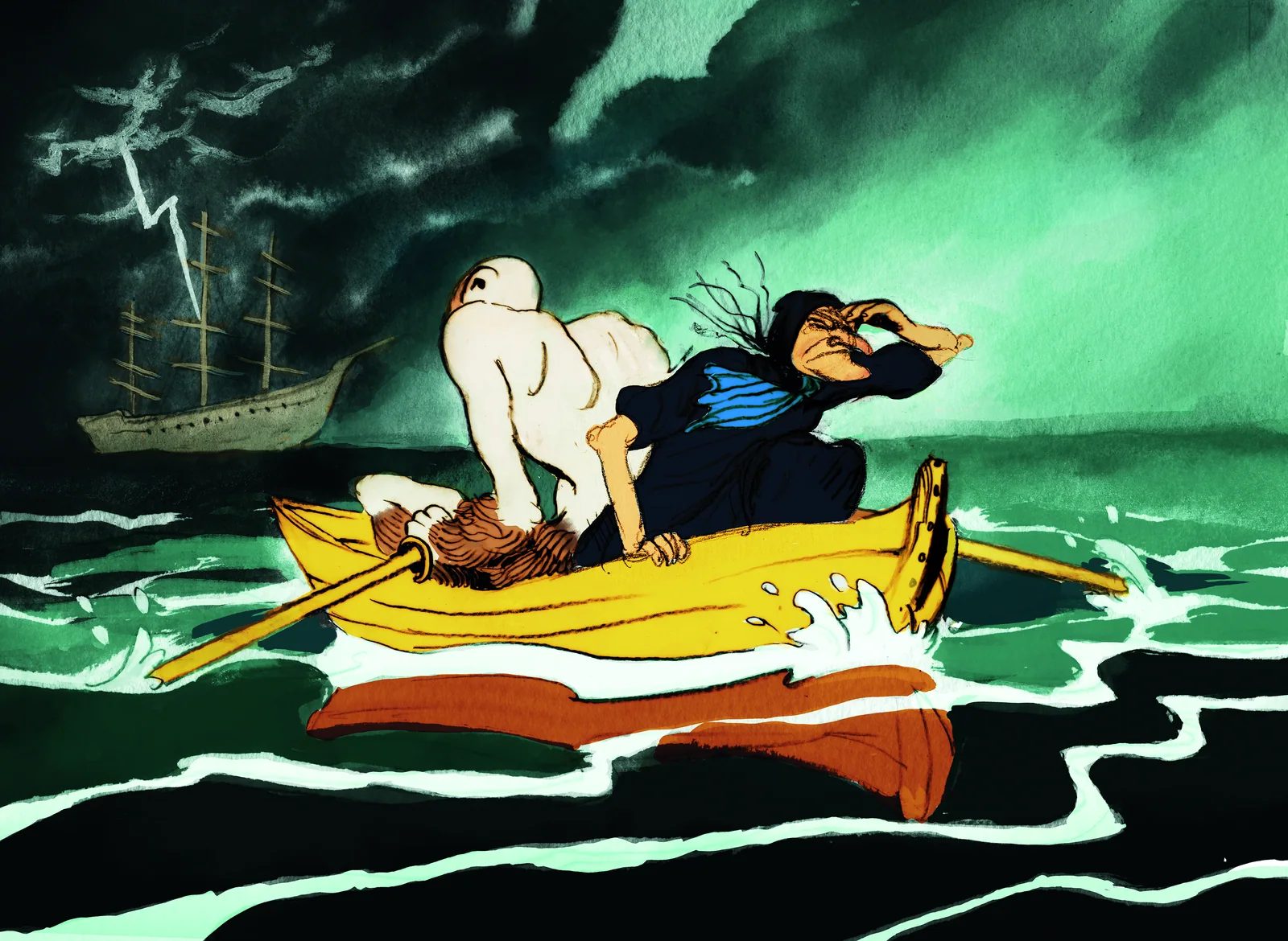 Popeye in tempesta, illustrazione di Alexis Deacon per Messages in a Bottle.